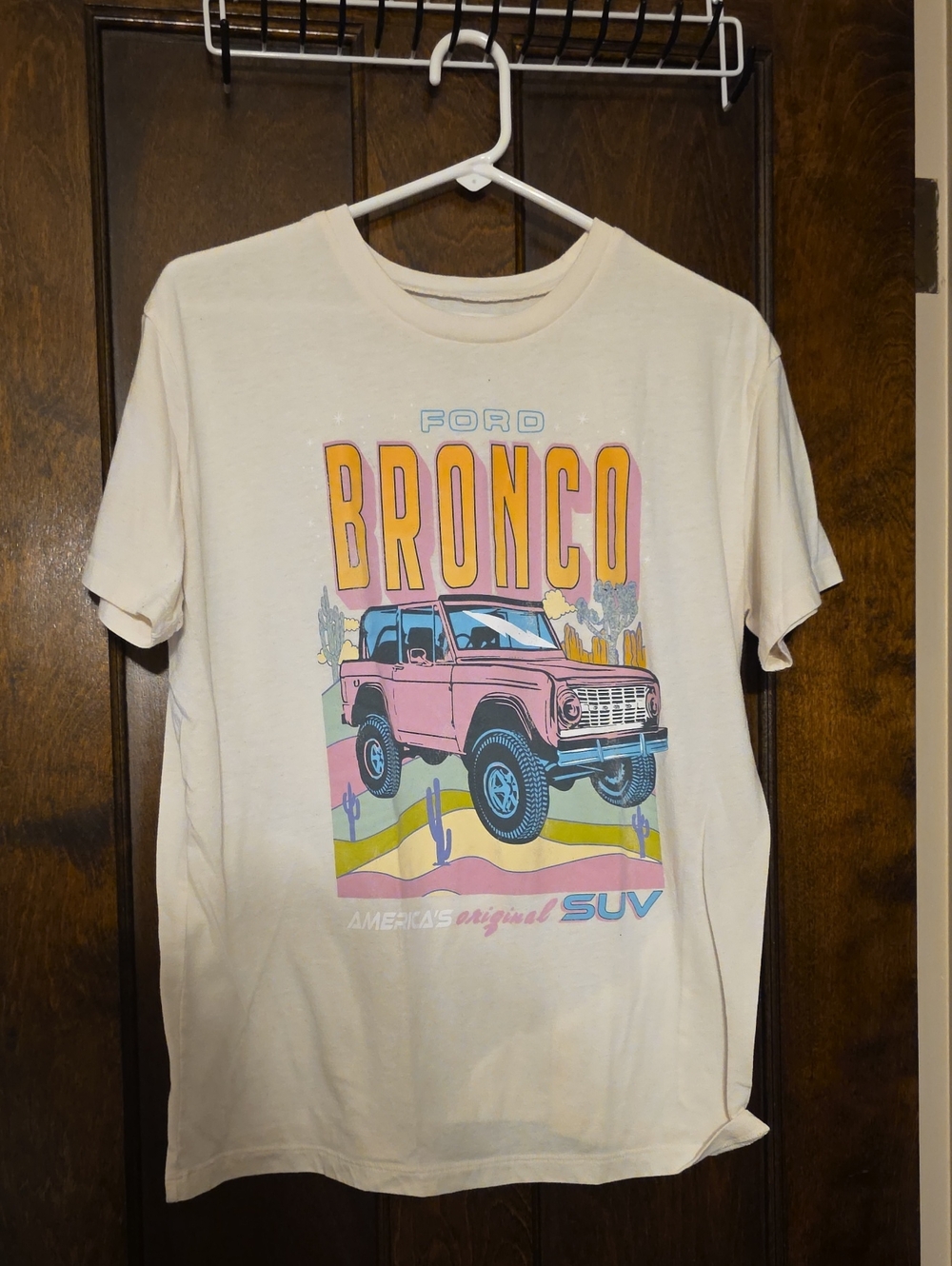 Ford Cream Tee with Pink Bronco and Blue Accents